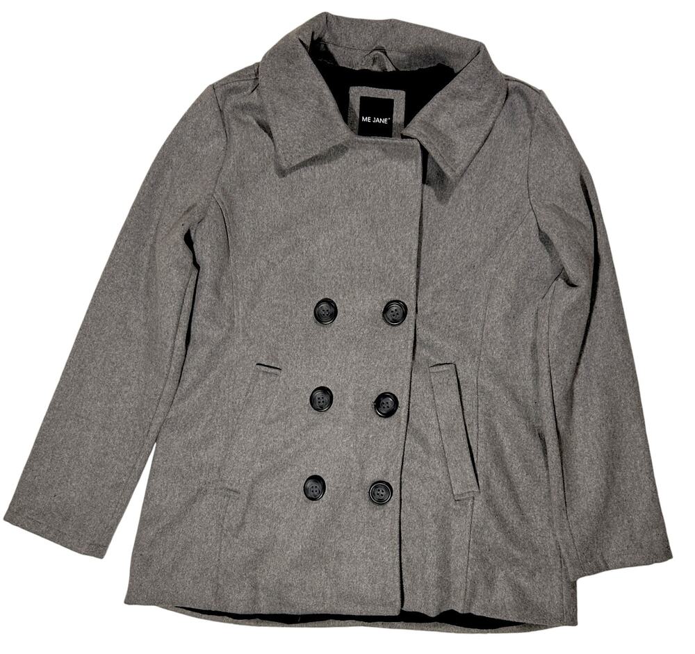 Me Jane Wool Blend Double Breasted Gray Pea Coat XL